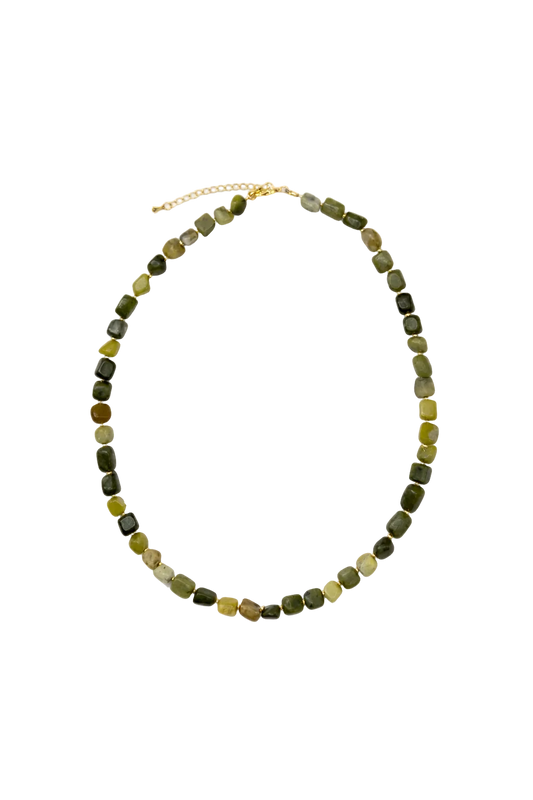 Green Jade Nugget Beaded Necklace