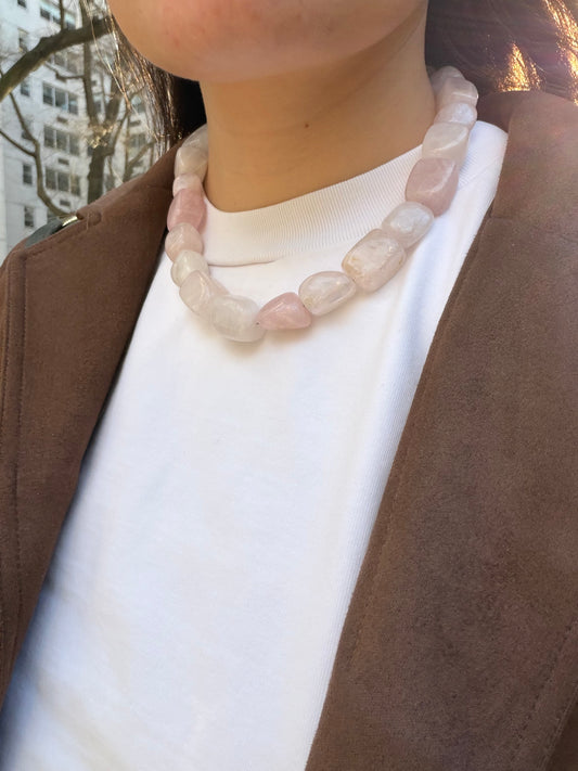 Rose Quartz Nugget Beaded Necklace