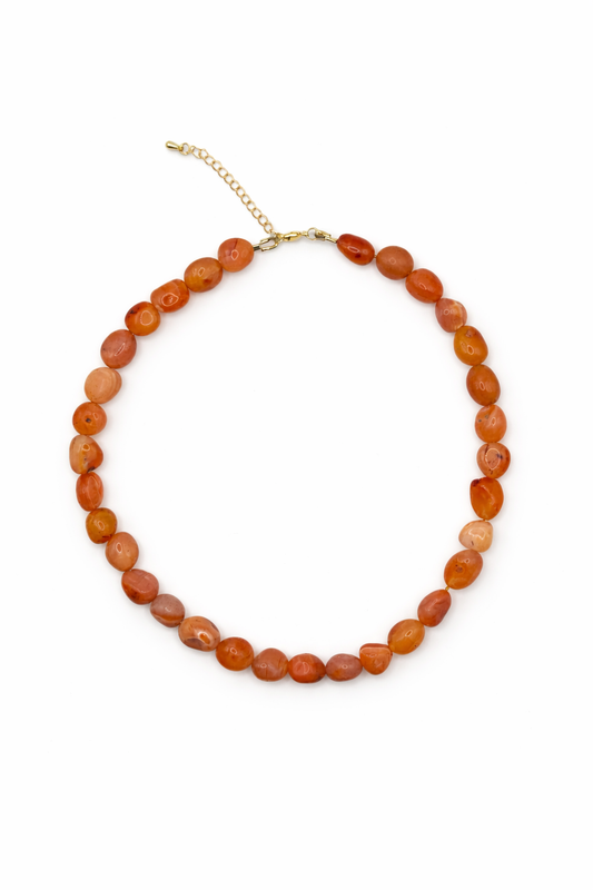 Orange Agate Pebble Beaded Necklace
